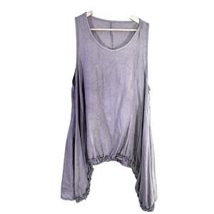 SAGA taupe grey linen tunic tank‎ top Italy Womans Small gathered hem